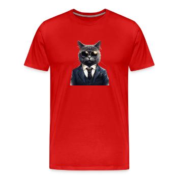 Katze in Anzug - Männer Premium Bio T-Shirt - Rot - Vorne - Damien (186cm)