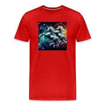 Doppel Einhorn Dystopisch - Männer Premium Bio T-Shirt - Rot - Vorne - Damien (186cm)
