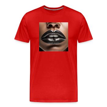 belles lèvres féminines rouge à lèvres noir dessin comique - T-shirt bio Premium Homme - rouge - Devant - Damien (186cm)