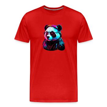 Panda hipster - T-shirt bio Premium Homme - rouge - Devant - Damien (186cm)