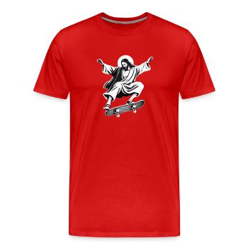 Skater Jesus in Banksy style - Men's Premium Organic T-Shirt - red - Front - Damien (186cm)