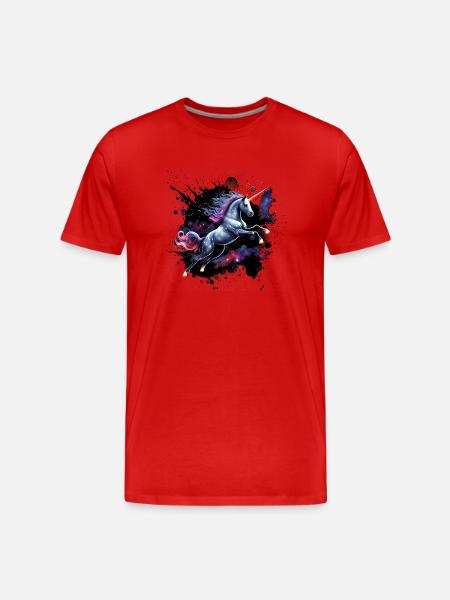 Einhorn im All - Männer Premium Bio T-Shirt - Rot