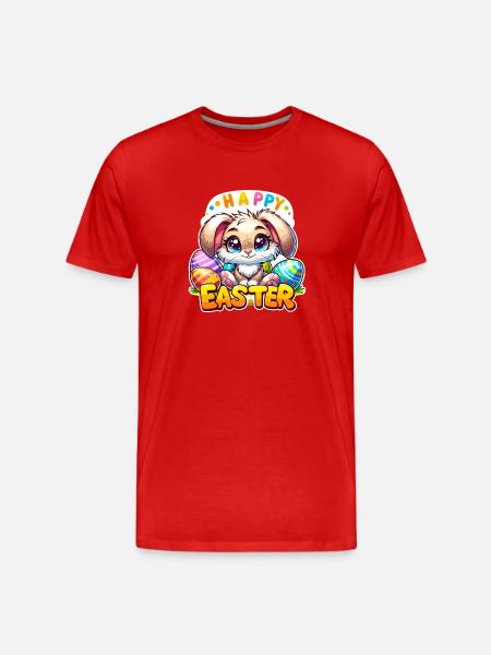 Happy Easter - Easter Bunny Illustration - Men's Premium Organic T-Shirt - red