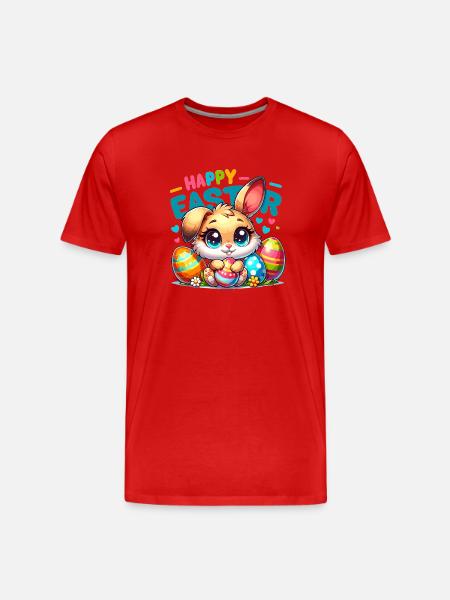 Happy Easter - Easter Bunny Illustration - Men's Premium Organic T-Shirt - red