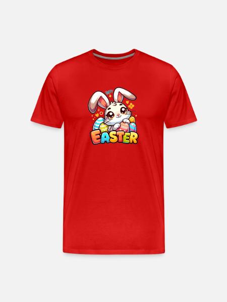 Happy Easter - Easter Bunny Illustration - Men's Premium Organic T-Shirt - red