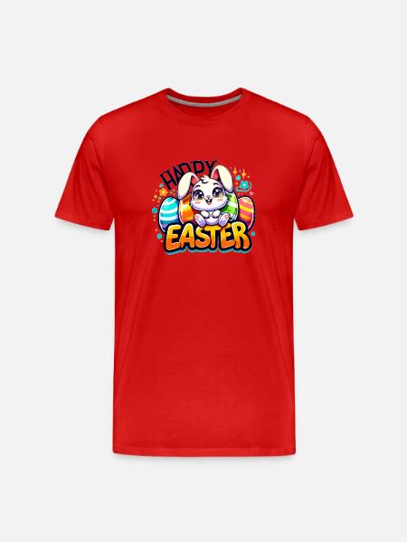 Happy Easter - Easter Bunny Illustration - Men's Premium Organic T-Shirt - red