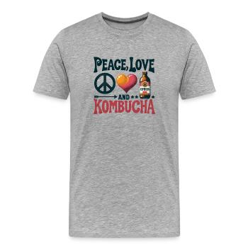 Frieden, Liebe, Kombucha 4 - Männer Premium Bio T-Shirt - Grau meliert - Vorne - Damien (186cm)