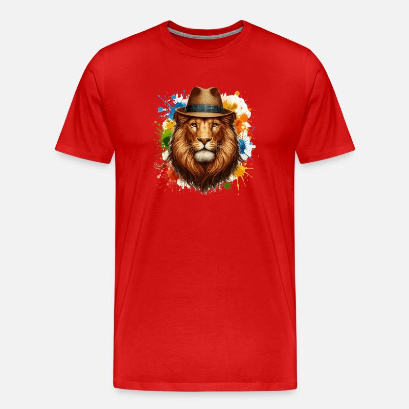 Löwe mit Hut - Männer Premium Bio T-Shirt - Rot