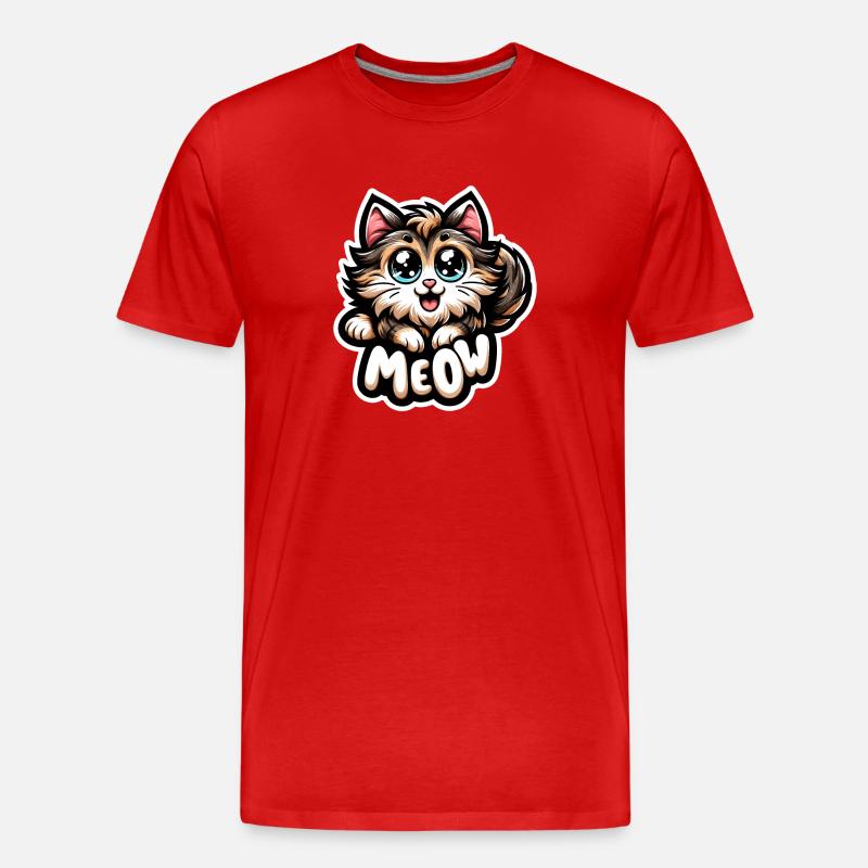 Meow - Katze Illustration - Männer Premium Bio T-Shirt - Rot
