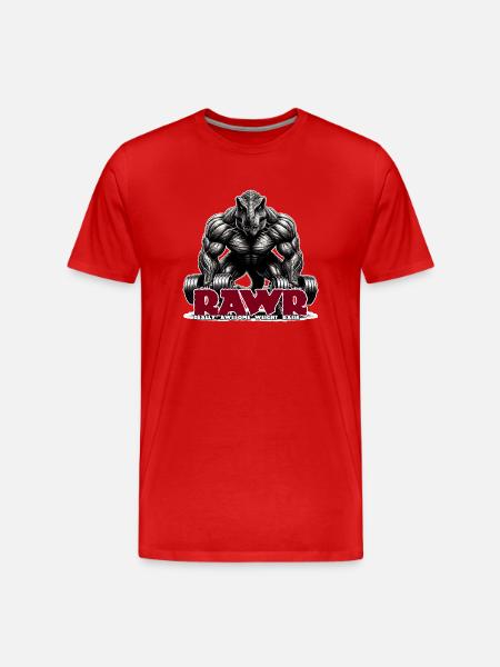 T-Rex Dumbbell RAWR - Men's Premium Organic T-Shirt - red