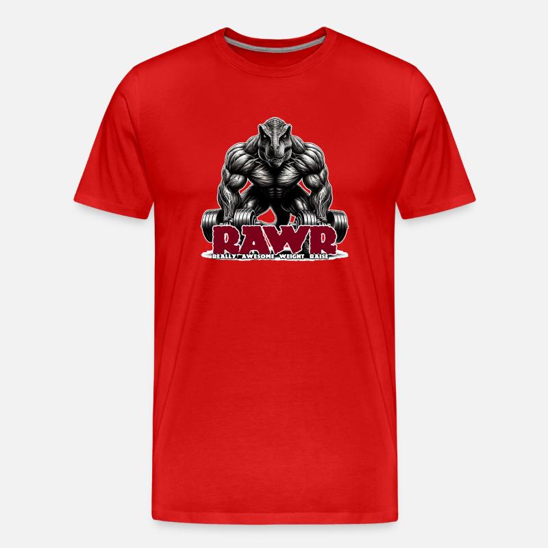T-Rex Dumbbell RAWR - Männer Premium Bio T-Shirt - Rot