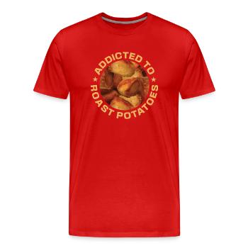 Addicted To Roast Potatoes Round - Men's Premium Organic T-Shirt - red - Front - Damien (186cm)