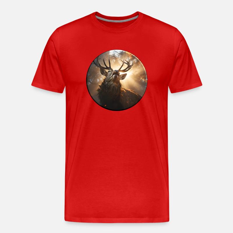Röhrende Hirsch Im Abendlicht - Männer Premium Bio T-Shirt - Rot