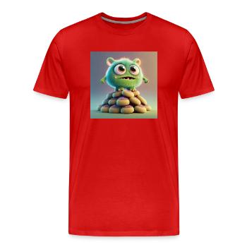 monstre mignon effrayant drôle effrayant assis sur un tas - T-shirt bio Premium Homme - rouge - Devant - Damien (186cm)