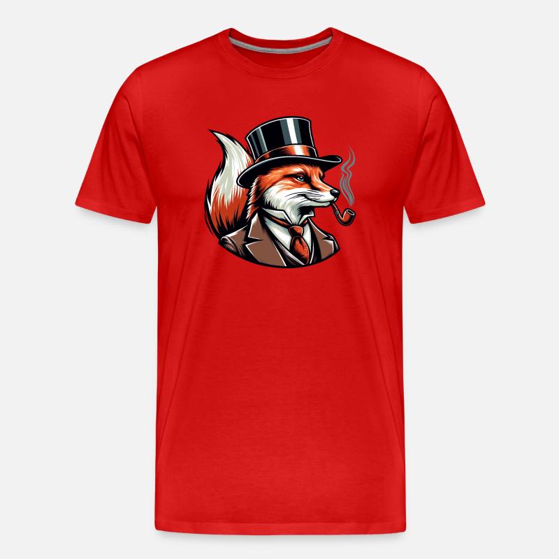 Fuchs mit Pfeife - Männer Premium Bio T-Shirt - Rot