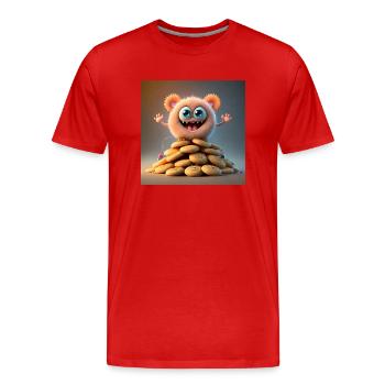 monstre mignon effrayant drôle effrayant assis sur un tas - T-shirt bio Premium Homme - rouge - Devant - Damien (186cm)