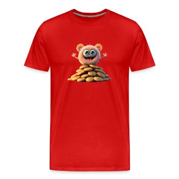 monstre mignon effrayant drôle effrayant assis sur un tas - T-shirt bio Premium Homme - rouge - Devant - Damien (186cm)