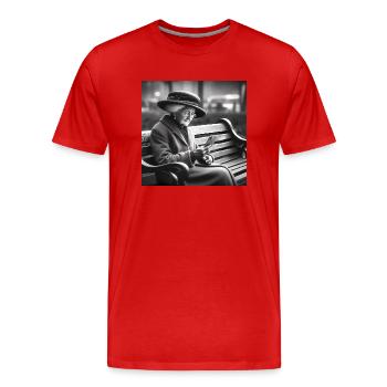 Granny with smartphone - Men's Premium Organic T-Shirt - red - Front - Damien (186cm)