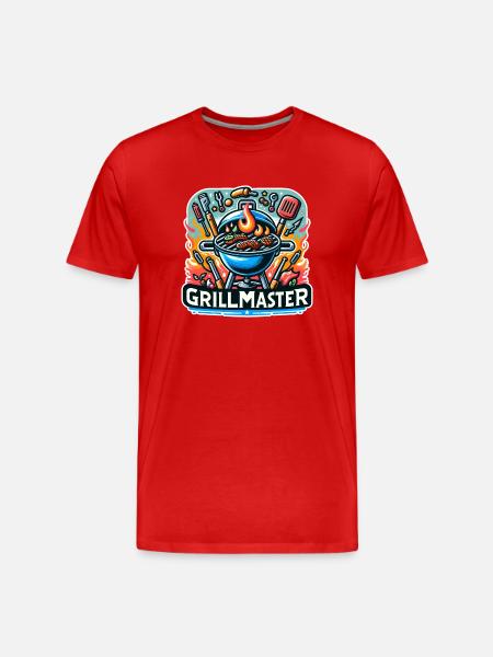 GrillMaster - Grill Illustration - Männer Premium Bio T-Shirt - Rot