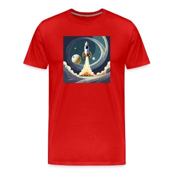 Emmenez-moi sur la lune Démarrage d’une fusée spatiale vintage - T-shirt bio Premium Homme - rouge - Devant - Damien (186cm)
