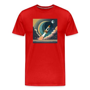 Emmenez-moi sur la lune Démarrage d’une fusée spatiale vintage - T-shirt bio Premium Homme - rouge - Devant - Damien (186cm)