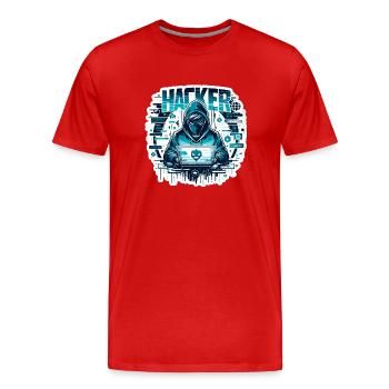 Hacker - Illustration - Männer Premium Bio T-Shirt - Rot - Vorne - Damien (186cm)
