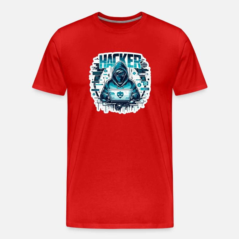 Hacker - Illustration - Männer Premium Bio T-Shirt - Rot
