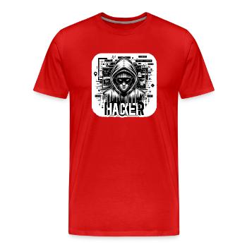 Hacker - Illustration - Men's Premium Organic T-Shirt - red - Front - Damien (186cm)