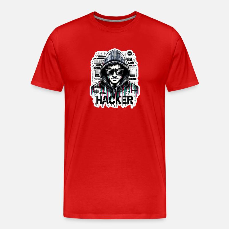 Hacker - Illustration - Männer Premium Bio T-Shirt - Rot