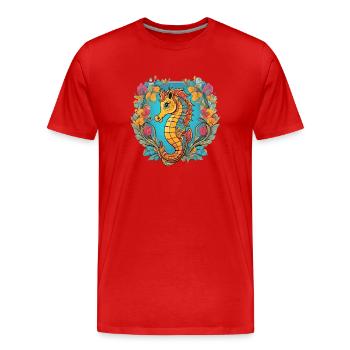 Sea Horse - Men's Premium Organic T-Shirt - red - Front - Damien (186cm)