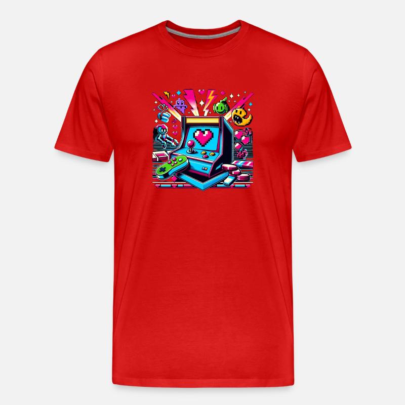 Pixel-Kunst Arcade-Spiel - Männer Premium Bio T-Shirt - Rot