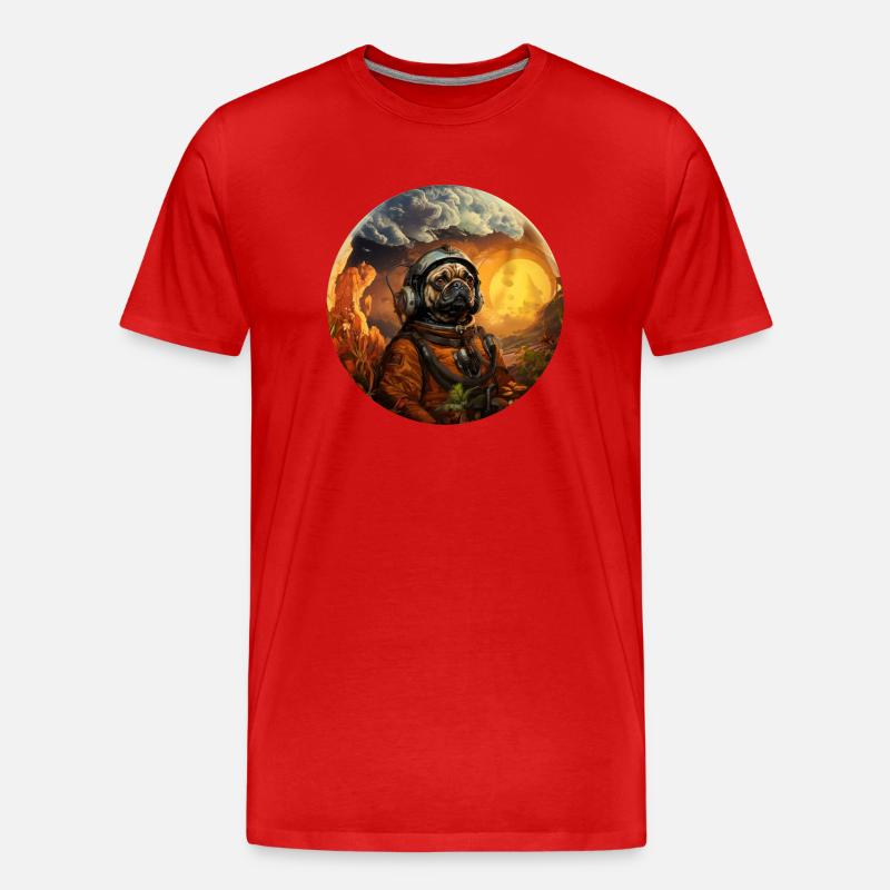 Mops Austronaut - Männer Premium Bio T-Shirt - Rot