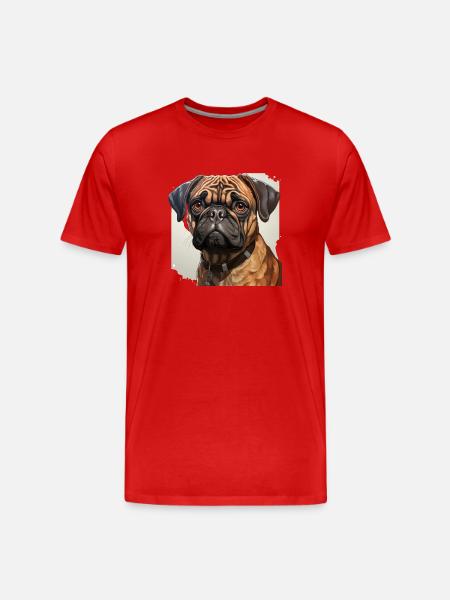 Pug Portrait - Men's Premium Organic T-Shirt - red