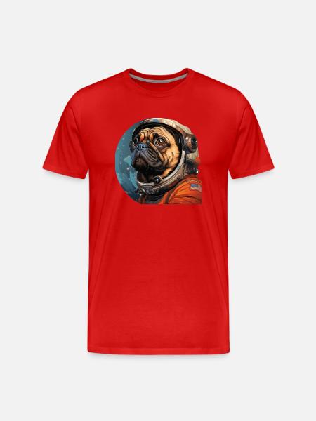 Mops Austronaut - Männer Premium Bio T-Shirt - Rot