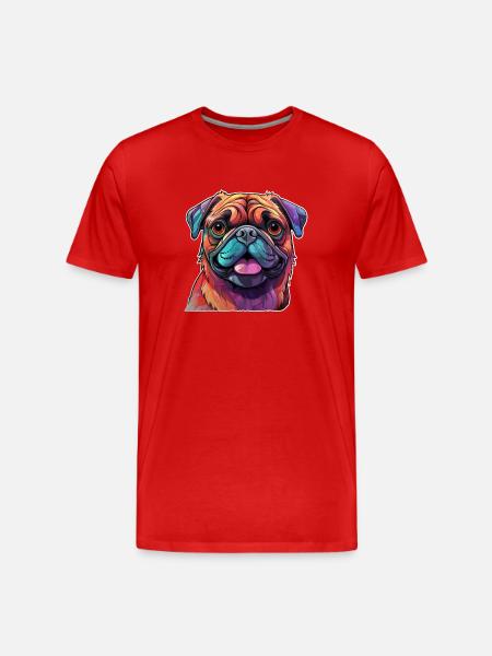 Mops farbenfroh - Männer Premium Bio T-Shirt - Rot