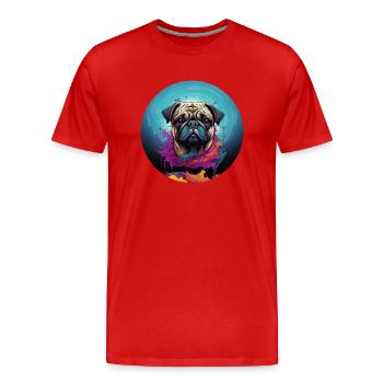 Mops Farbkleckse - Männer Premium Bio T-Shirt - Rot - Vorne - Damien (186cm)