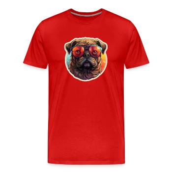 Mops Retro Farben vintage mit Sonnenbrille - Männer Premium Bio T-Shirt - Rot - Vorne - Damien (186cm)