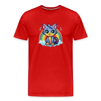 Lebendiges Regenbogenkätzchen-Kunstwerk - Männer Premium Bio T-Shirt - Rot - Vorne - Damien (186cm)