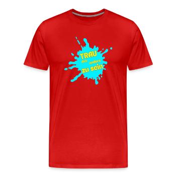Farbige Courage: Andersartigkeit wagen 2 - Männer Premium Bio T-Shirt - Rot - Vorne - Damien (186cm)