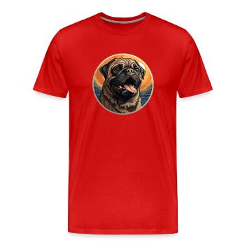 Treu blickender Mops Kopf - Männer Premium Bio T-Shirt - Rot - Vorne - Damien (186cm)