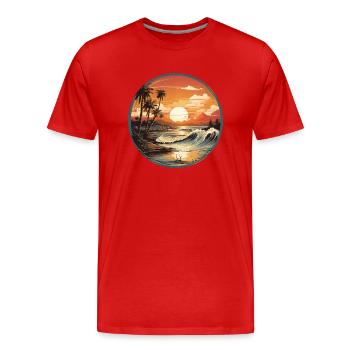 Strand Sonnenuntergang Vintage Surfer - Männer Premium Bio T-Shirt - Rot - Vorne - Damien (186cm)