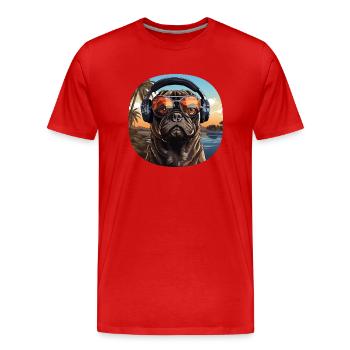 Mops Kopfhörer Sonnenbrille Vintage - Männer Premium Bio T-Shirt - Rot - Vorne - Damien (186cm)