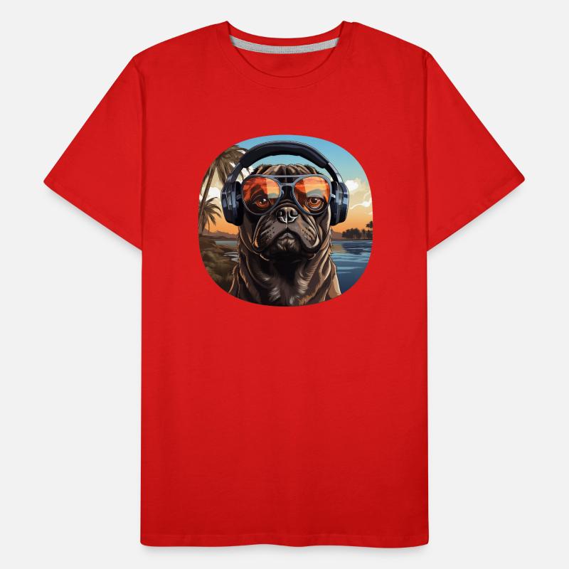 Mops Kopfhörer Sonnenbrille Vintage Männer Premium Bio T-Shirt
