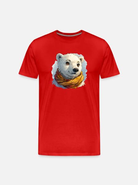 Eisbär mit Schal - Männer Premium Bio T-Shirt - Rot