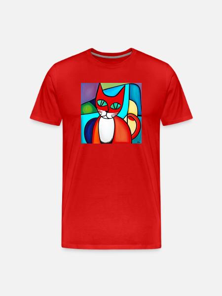 Abstract cat face on t-shirt - Men's Premium Organic T-Shirt - red