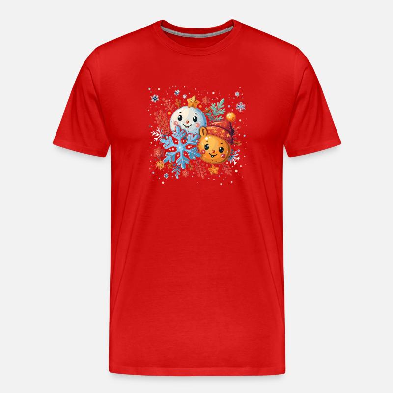 glückliche Schneeflocken - Männer Premium Bio T-Shirt - Rot