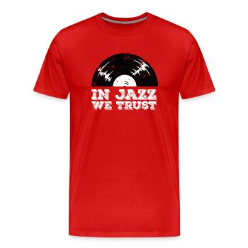 Dans le jazz, nous avons confiance - T-shirt bio Premium Homme - rouge - Devant - Damien (186cm)