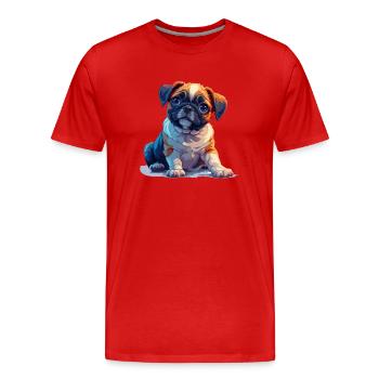 Mops Welpen sitzend - Männer Premium Bio T-Shirt - Rot - Vorne - Damien (186cm)