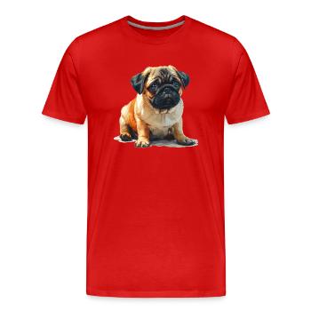 Pug puppy sitting - Men's Premium Organic T-Shirt - red - Front - Damien (186cm)