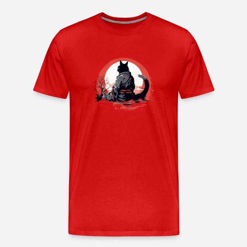 Samurai-Katze - Männer Premium Bio T-Shirt - Rot